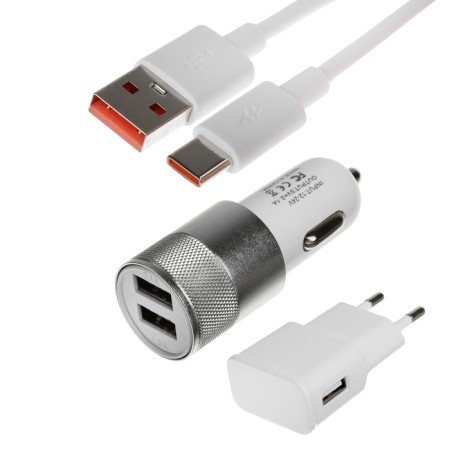 Set for charging 3 in 1 Luazon UC-30, Azu 2.1/1a, Type-C 1a, 1 m, SZU 1A, silver