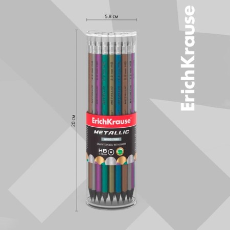 Chernographic pencil with Erichkrause "Metallic", HB, Grifel d = 2.2 mm, plastic, round in a tube, metallic mix-3