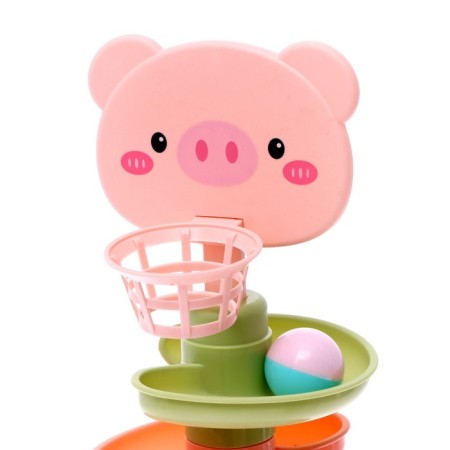 Developing pyramid "get into the basket", 8 elements, pink color-1