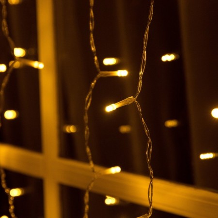 Garland "Curtain" 2 x 1.5 m, IP44, transparent thread, 280 LED, warm white glow, 8 modes, solar battery-3