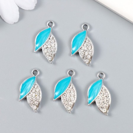 Decor for creativity metal, enamel, rhinestones "Two leaves" silver 1.3x2.2 cm-2