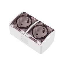 TDM Seliger socket, 16 A, IP54, double, with salary, open, with a lid, white
