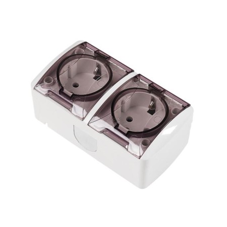 TDM Seliger socket, 16 A, IP54, double, with salary, open, with a lid, white