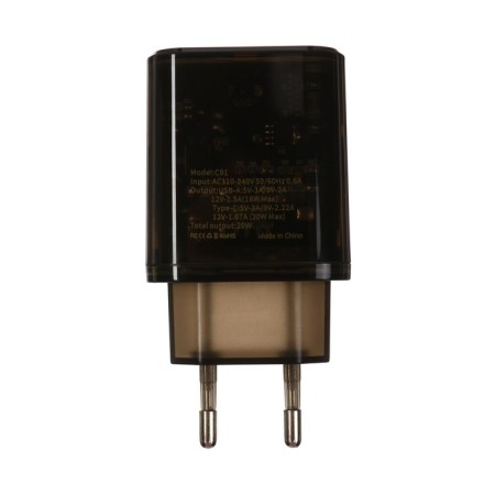 Network charger MAIMI C91, USB, 3 A, Type-C, 3 A, PD, translucent-4