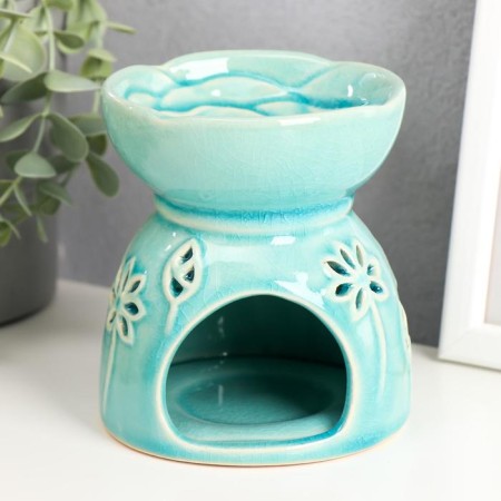 Aroma lamp ceramics "Lotuses" Blue 11.2x10x10 cm-1