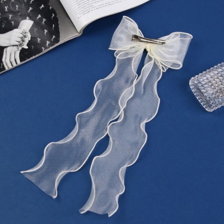 Hair clip "Schoolgirl" bow, 13x32 cm, ivory-2