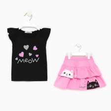 A set for a girl (T -shirt/skirt) Black/pink color, height 116cm