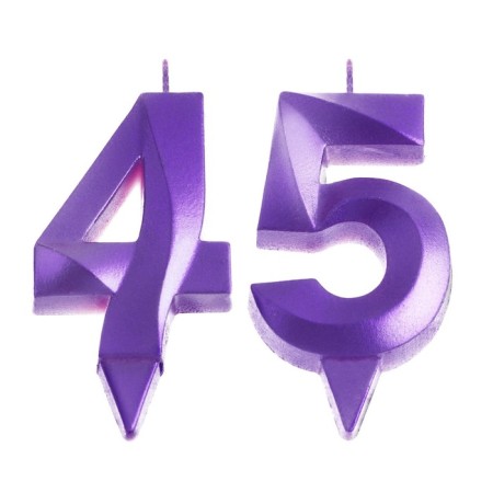 Candle in the cake jubilee "line" (set 2 in 1), number 45 /54, purple metallic, 6.5 cm-2