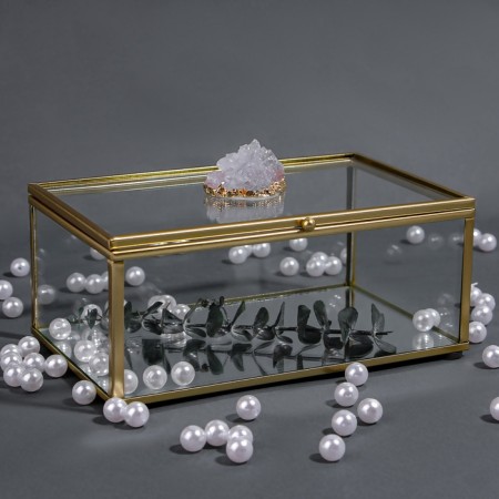 Organizer for storage "Mountains", with a lid, glass, with a mirror -bottom, 1 section, 17 × 10.5 × 7 cm, the color is transparent/copper-2