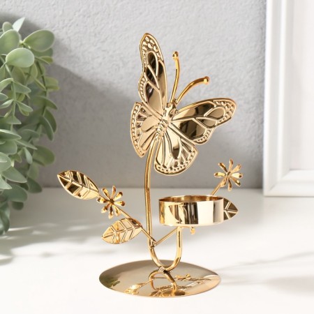 Summary for 1 candle metal d = 4 cm "butterflies in the field" gold 7.7x14x16 cm-2