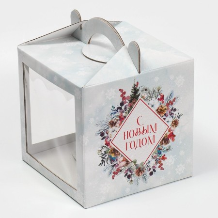 Confectionery box with a window, a chest, “Winter watercolor” 20 x 20 x 20 cm, New Year-3