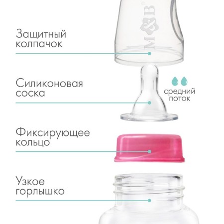 A bottle for feeding, classic throat, 250 ml., 3 months, cylinder, pink color-1