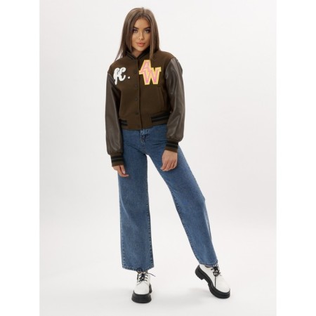 Leather bomber female color khaki, size 48