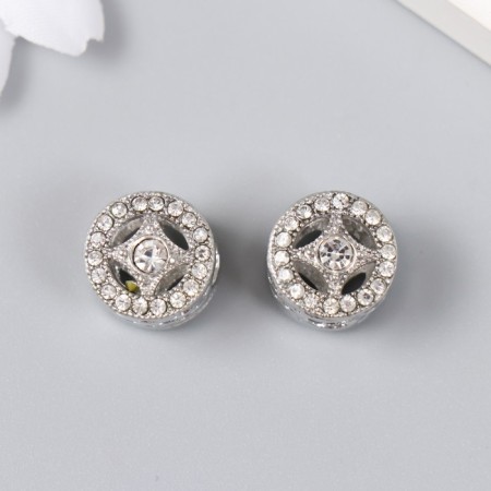 Busina for creativity Metal "Rhombus in a circle" silver, rhinestones 1.1x0.9 cm-1