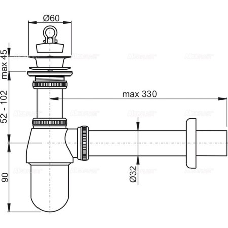 Siphon for the sink Alcaplast a437, DN = 32 mm, with a bottom valve 5/4 ", metal, chrome-1