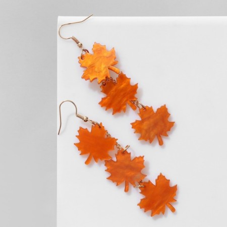 Acrylic earrings "leaves" maple, orange color in gold-3