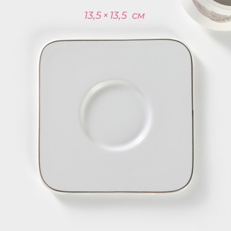 Tea couple ceramic "sheet", 2 objects: a mug with a spoon of 180 ml, a saucer d = 13.5 cm, white color-2