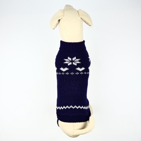 Clothing for dogs. Knitted sweater with "New Year" ornament, blue, size L-4