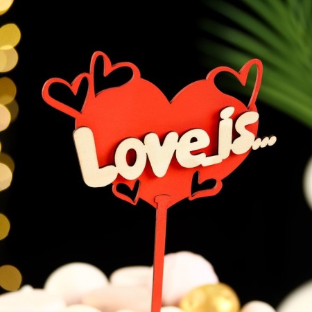 Topper "Love is", in packaging, red, 15 × 7 cm-4