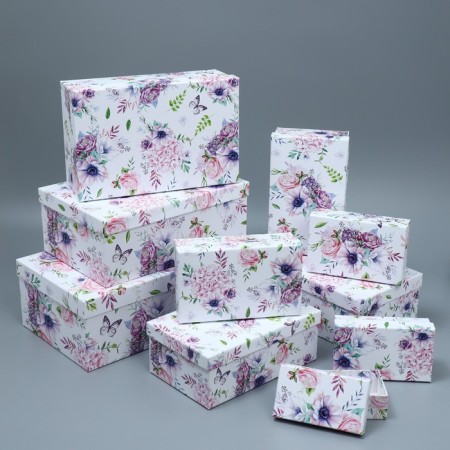 A set of boxes 10 in 1, gift packaging, “flowers”, 12 x 7 x 4 - 32.5 x 20 x 12.5 cm-1