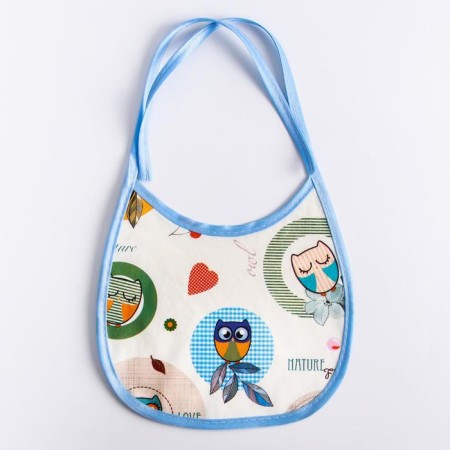 Blory for feeding/slobber, waterproof from a non -woven fiber with PVC coating, “owls”, color mix-1