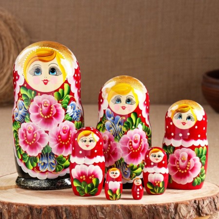 Matryoshka "Flowers", 7-dial, 10x20 cm, manual painting