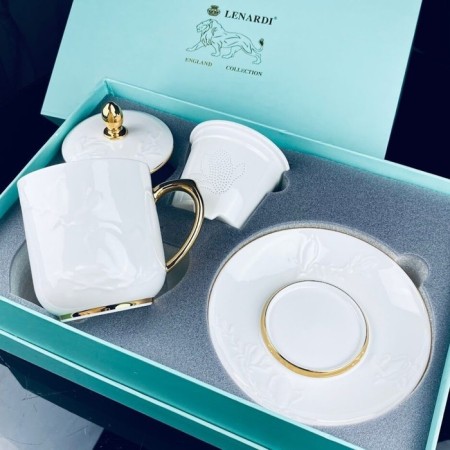 Hot mug with a saucer Lenardi, bone porcelain, 450 ml
