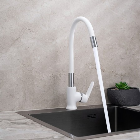 Kitchen mixer "RMS" SL123W-016F-1, flexible spout, single-leaf, white/chromium-2