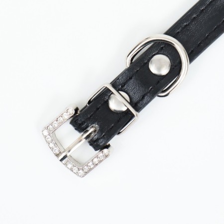 A collar with rows of 4 rows and rhinestones on a buckle, 38 x 1.5 cm, Osh 26-33, black-4