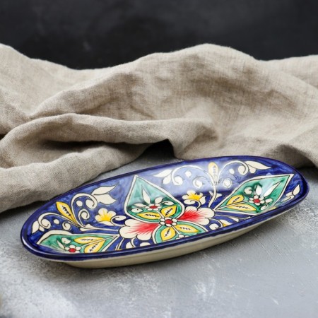 The herdgehog of Rishtan ceramics "Flowers", 24 cm, blue, mix