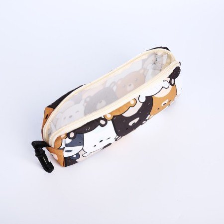 School backpack of textiles on a zipper, 3 pockets, pencil case, white/brown color-9