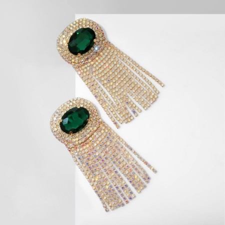 Hanging earrings with rhinestones "Burleske" Sunny shine, colored in gold, 9 cm-3