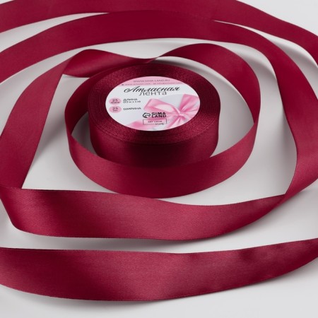 Satin tape, 25 mm × 23 ± 1 m, color raspberry-red No. 134