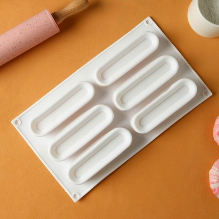 Form for mousse desserts and baking konfinetta "Venice", silicone, 29.5 × 17 × 3 cm, 6 cells, white color-1