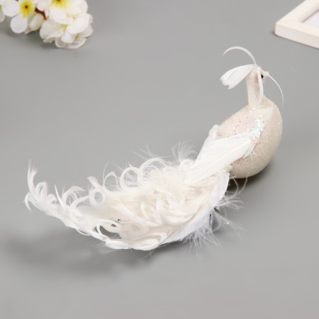 Fluffy on the clothespin "Dove with a high crest and in sparkles" White 7x5x28 cm-1