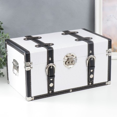 Casket wood to the leatherette "chest with belts" white 19x21x35 cm