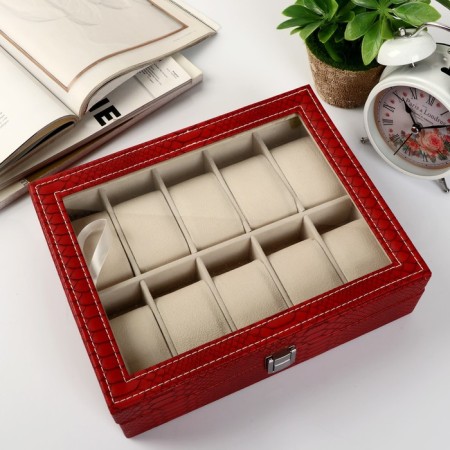 The casket to the leatherette to the clock 10 departments "burgundy python with veins" 7.5x25x20 cm-4