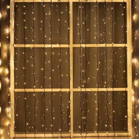 Garland "Curtain" 2 × 3 m, IP44, UMS, dark thread, 760 LED, warm white glow, 220 V