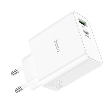 Network charger Hoco C113A, 1 Type-C, 1 USB, 65 W, PD + Qc, white-2