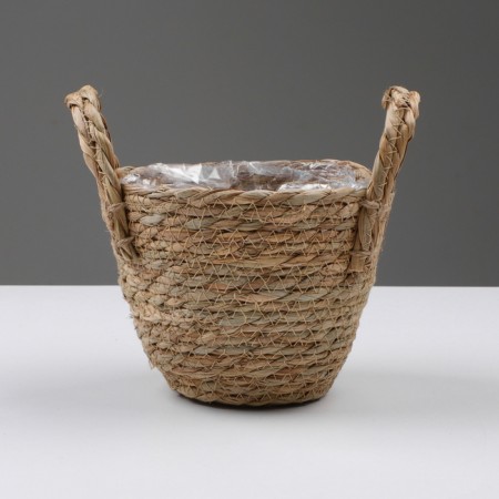 Kashpo wicker "Kenya" round with handles, 15.5x15.5x13.5 cm, natural