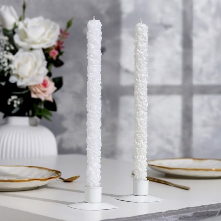 A set of wedding candles in the box "Rose", 27x2.2 cm, white, parental couple