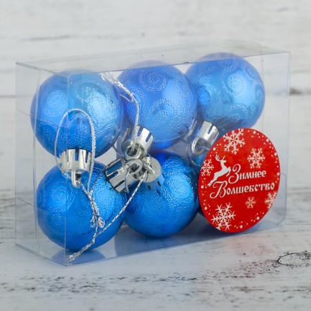 Set of balls plastic D-4 cm, 6 pcs "Frosty Winter" Blue-1