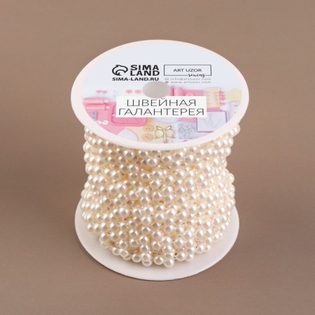 Pearls on threads, flat, 10 mm, 9 ± 1 m, white color-3