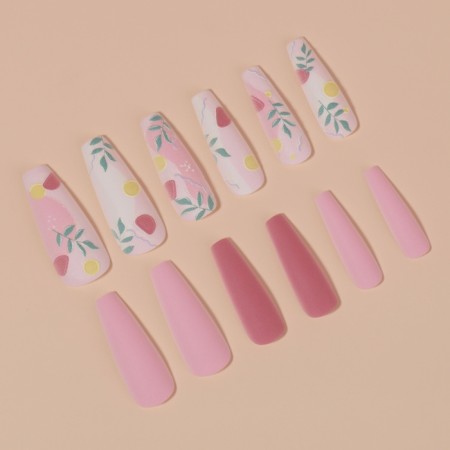 Follow nails "Tender abstraction", 12 pcs, with adhesive plates, ballerina form, multi -colored-2