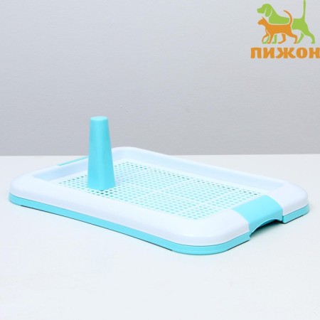 Dog toilet with a grid and a column, 45 x 35 x 4.5 cm, blue
