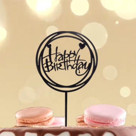 Topper "Happy Birthday", circle, black color-1