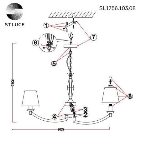 Suspension lamp ST LUCE. SL1756.103.08. Bello. 8x40 watts, E14, 90x90x35 cm, chromium color-12