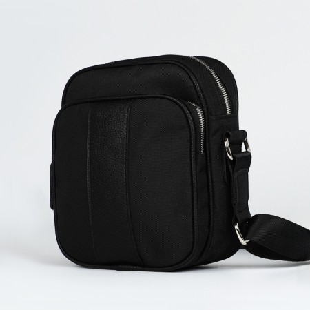 Male bag over the shoulder, Textura, artificial leather, black color-2