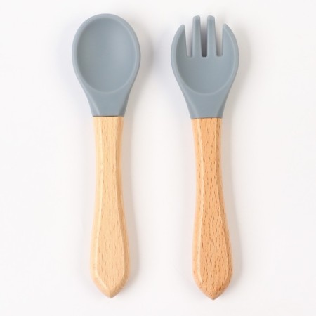 A set of children's cutlery, fork and spoon M&B (silicone, bamboo), gray-3