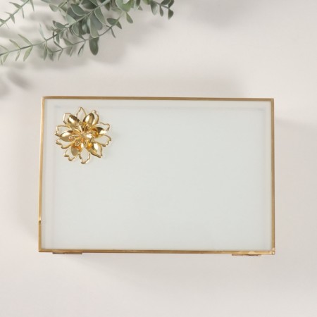 Casket Glass with a metal frame "Lotus" Transparent white 16x24x7 cm-2